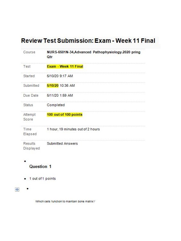 NURS 6501 Week 11 Final Exam: 100 out of 100 Points